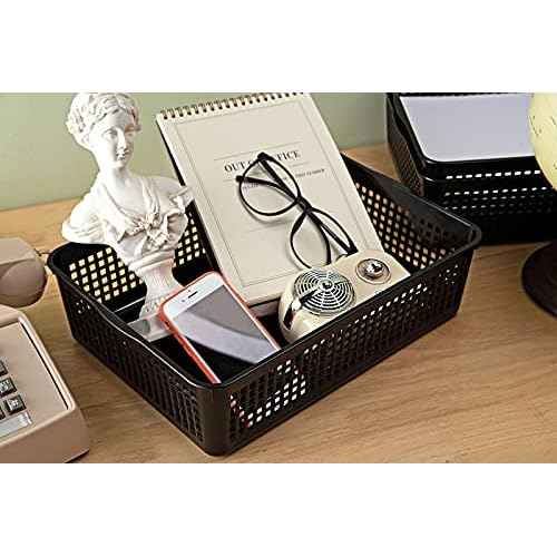 A4 Size Plastic Storage Basket,Desktop File Paper Letter Organizer Tray, 6-Packs (Black)