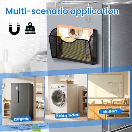 6 Pack Magnetic File Holder, Magnetic Pocket Wall File Holder, Mesh Wall Paper Organizer, Vertical Mail Basket, Storage Organization Magazine Rack for Office, Home and School