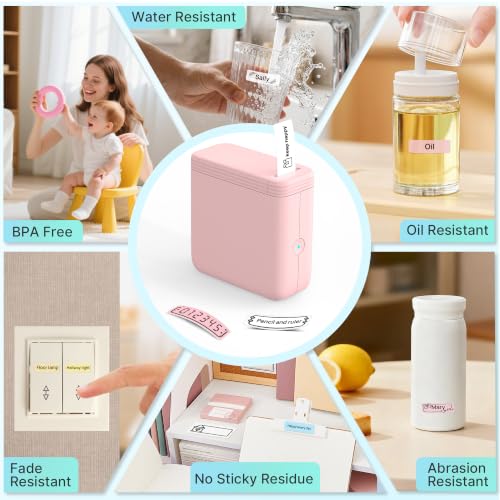 Pink FLEXYVA Mini Label Maker with 3 Tapes, Portable Bluetooth Thermal Printer