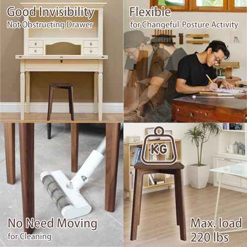 18-Inch Walnut Wood Stool, Stackable Backless Wooden Seating Solution with Square Top Anti-Slip Felt Pad for Kitchen, Rooms, Office, Studio, Garden (1)