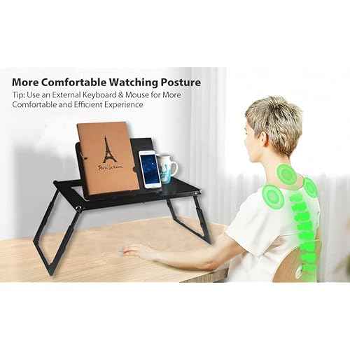 Laptop Desk for Bed - Foldable Lap Tray With Internal USB Fans, Height & Angle Adjustable Tablet Stand, Notebook Breakfast Table