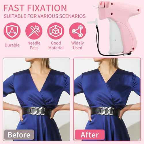Sewing Gun£¬Clothing Label Gun, 4000 Fasteners (2000 White + 2000 Black) Clothing Label Gun, 6 Needles, Quick-Stitch Cloth Fixer£¬Pink,Garment Repair Tool