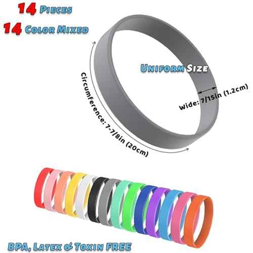 14 Pcs Rubber Bracelets, YalsFTY Silicone Bracelet Men Rubber Wristbands, 14 Color Mixed