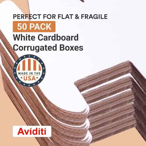 AVIDITI Corrugated Mailing Mailer Boxes Small 8" x 4" x 2" (50 Pack) Cardboard Shipping Box for Packaging Moving Packing Storage - White, 50 Pack