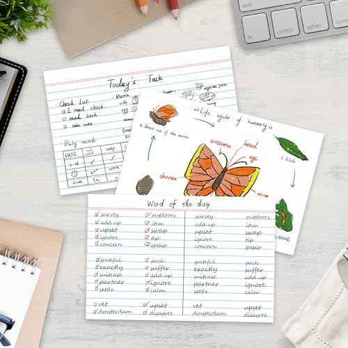 Chell Ruled Index Cards 4x6 Inch Heavyweight, 100 Count, Ruled Front and Blank Back, 65 lb. Cover Weight, White