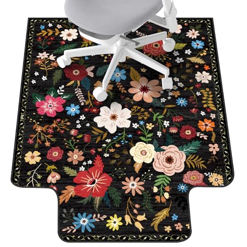 Office Chair Mat 36x48 Convex Black Colorful Flower - Lreedy