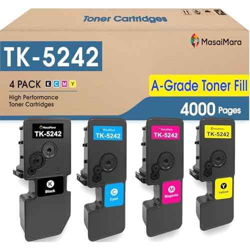 MasaiMara TK-5242 TK5242 Toner Cartridges for Kyocera ECOSYS M5526cdn M5526cdw P5026cdn P5026cdw Printer | TK-5242K TK-5242C TK-5242M TK-5242Y(Black Cyan Yellow Magenta, 4-Pack)