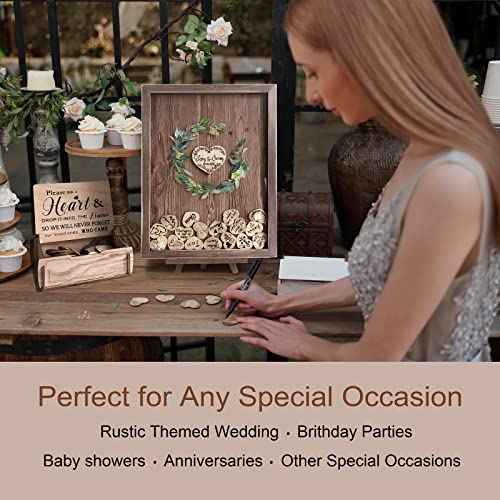 Y&K Homish Wedding Guest Book, Guest Book Alternative Favors with 80 Hearts & Green Wreath, Wedding Decorations for Reception(Rustic Brown)