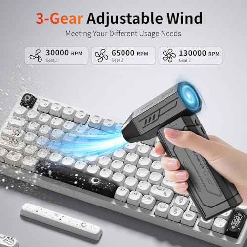 Compressed Air Duster,130000RPM Super Power Cordless Air Duster,Rechargeable Brushless Blower,3 Gear Adjustable Mini Blower with LED Light,Dust Remover for Computer/House/Outdoor/Car