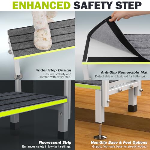 DEPSUNNY 1-Step RV Stool with 2 Handrails, Adjustable Heights for Elderly