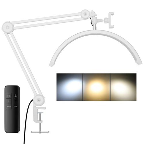 gelpal 3000 Lm Adjustable LED Half Moon Light with Clamp & Task Lamp - Bright, Dimmable Lighting for Office, Crafts, Nails &Salon, Remote Control (CCT，White)