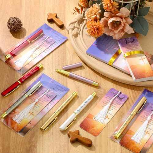100 Set Catholic Church Gifts Christian God Bless Mothers Pen Religious Bible Verse Bookmarks with Tassel and Scripture Cards with Bags for Christmas Mother Sunday School Gift