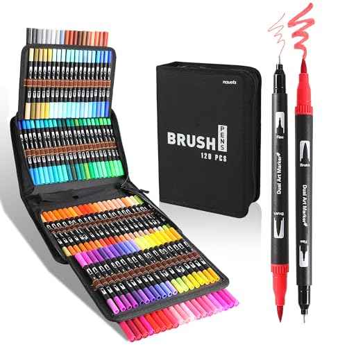 nauets 120 Colors Brush & Fine Dual Tip Watercolor Markers Set for Kids Adults Coloring Books No Bleeding Paint Pens For Drawing Note taking Planner Calligraphy Journaling Card Making Art Supplies