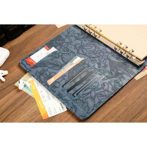 Patterned Leather Portfolio Binder 6 Ring, A5 Planner Portfolio for Women, Work Organizer Padfolio for Men, Blue