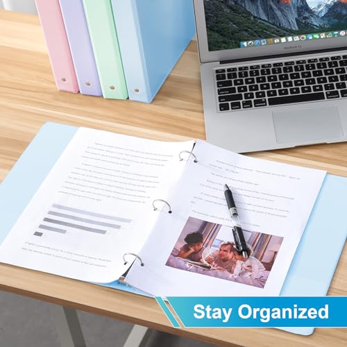 SUIN 1 Inch Colorful View Binders with Pockets - Pastel Blue, Green, Purple & Pink, PVC-Free, Durable Office & School Organization