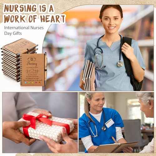 Nurse Appreciation Gifts Bulk Christmas Gift Nurse Week Gifts Thank You Notebooks and Bamboo Pens Inspirational Spiral Notebook with Sticky Note for Medical Assistant Coworkers(30 Sets)