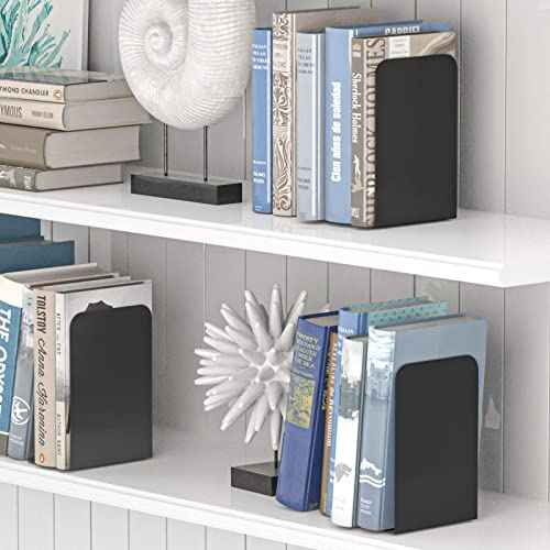 VFINE Bookends 1 Pair, Black Metal Book Ends, Heavy Bookends for Shelves, Book Stopper for Heavy Books, Book Organizer for Home Office School Supplies