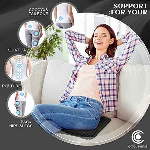 Gel Seat Cushion, for Long Sitting -Double Thick Gel Seat Cushion Breathable Honeycomb Chair Cushion with Non-Slip Cover for Office Chair Car, Wheelchair, Long Trips,Relief Sciatica Pain