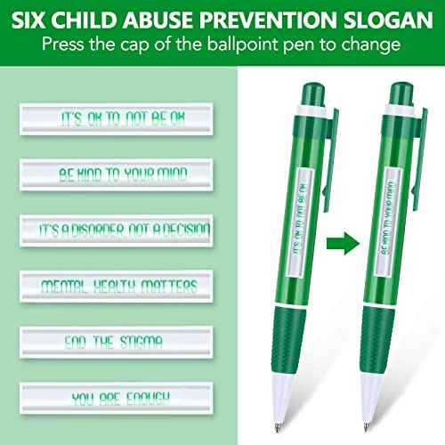 100 Pcs Mental Health Awareness Items Green Ribbon Message Pens World Mental Health Day Retractable Ballpoint Pen for School Nonprofit Organization Charity Classroom Supply Kid Gift 1.0 mm Black Ink