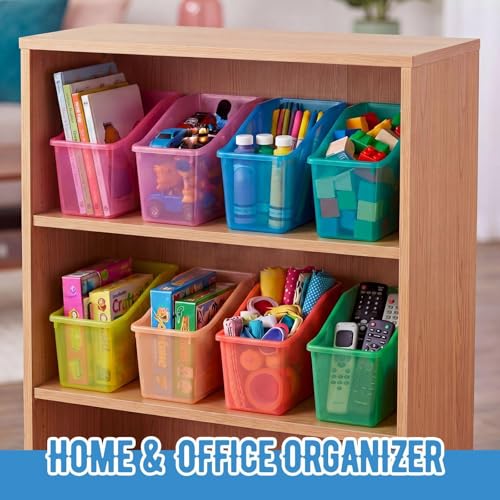 Geetery 12 Pcs Translucent Pastel Plastic Book Bins for Classroom & Organization