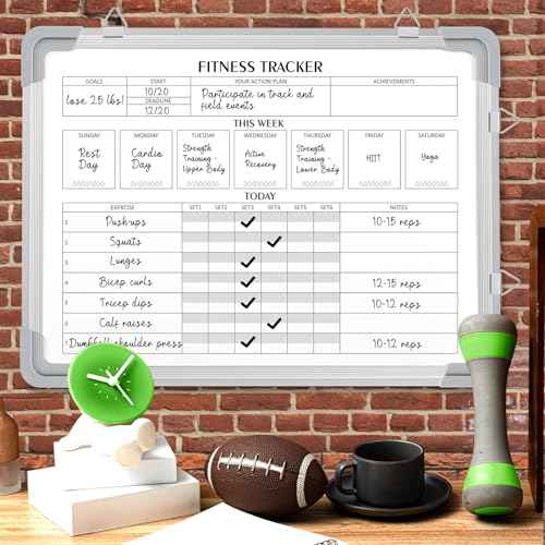 Lincia 24 x 18 Inch Fitness Tracker Whiteboard Workout Calendar for Home Gym Dry Erase Planner Hanging Removable to Do List for Wall Whiteboard with Aluminum Frame for Gym Fitness Program(Style A)