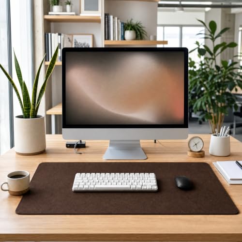 Brown 35" x 12" Large Felt Desk Mat for Keyboard & Mouse, Office Protector