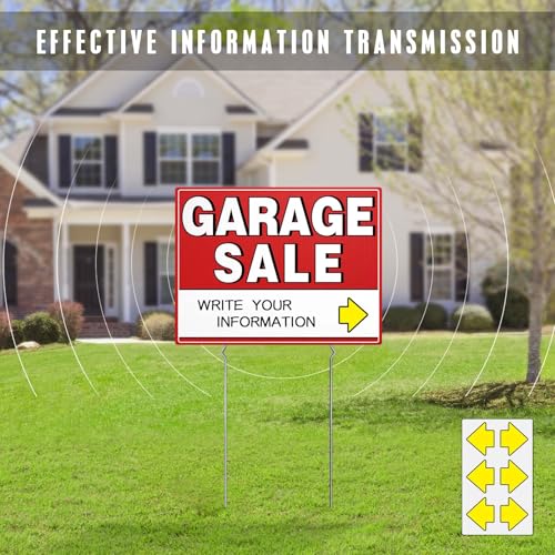 Garage Sale Kit (10 Pcs), 5 Pack Garage Sale Signs with Metal Stakes, 5 Pack Yard Sales Price Stickers, Directional Arrows Sign, Yard Sales Supplies, Double Sided, Weatherproof, Large Price Tags