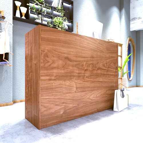 Modern Reception Desk with Drawer and File Cabinet ? Front Counter Table for Office, Salon, Spa, Retail ? Small Reception Desk for Small Spaces (European Oak, 47.24in)