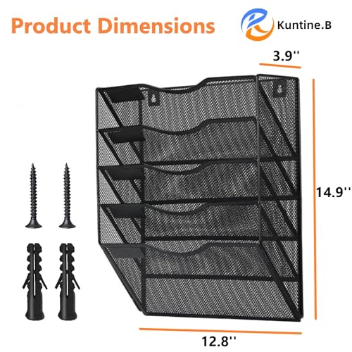 Kuntine.B Black 5-Tier Wall File Organizer for Office & Home - Hanging Magazine Holder