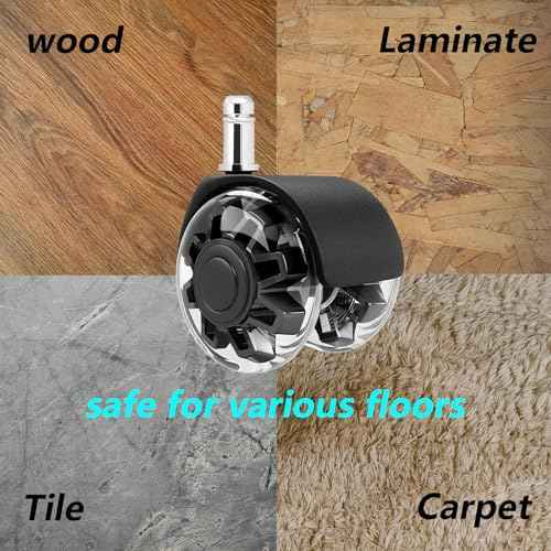 Office Chair Caster Wheels Set of 5,2.5 inch Heavy-Duty Rollers Chair Wheels,Universal Size 11x22mm,Rubber Mute Chair casters for Hardwood Floors Carpet and Mats.