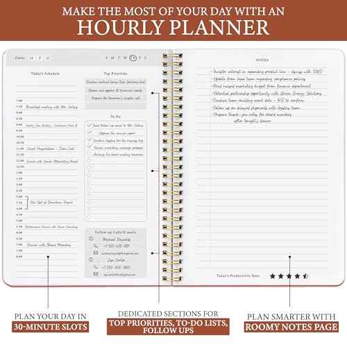 Daily Planner with Hourly Schedule ? Aesthetic Spiral To-Do List Notebook for Work, Appointments and Tasks | Undated Daily Planner, Hourly Organizer to Stay Focused
