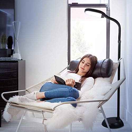 Brightech Litespan - Bright LED Floor Reading Lamp for Over Chair Crafts and Reading, Estheticians' Light for Lash Extensions, Adjustable Standing Lamp for Living Room, Bedroom, Office - Jet Black