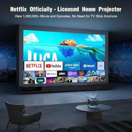 [Netflix Officially & Auto Focus] VOPLLS 4K Projector with WiFi and Bluetooth, 3D Stereo Sound & Auto Keystone Video Projector, 1800ANSI Outdoor Movie Projector, 50% Zoom, MAX 300''Display (Grey)
