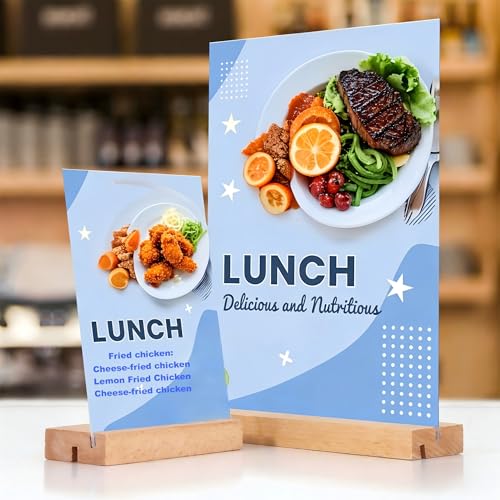 TONICE 8.5x11 Acrylic Sign Holder with Wooden Base 3 Pack, Vertical/Slant Display - Wedding, Restaurant, Office