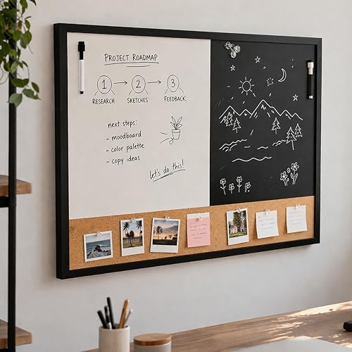 3-in-1 Magnetic Dry Erase Board Chalkboard Cork Organizer 24x36"