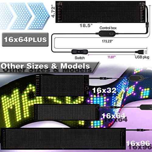 Scrolling LED Sign for Car, Flexible USB 5V LED Car Sign Bluetooth App Control Programmable Text/Animation for Cars/Taxis/Stores, Indoor/Outdoo (19''x5'')