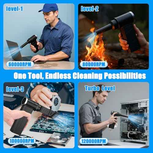 Electric Compressed Air Duster -120000RPM Super Power Cordless Air Duster, Rechargeable Brushless Motor Durable Blower, 4-Gear Adjustable Dust Blower for Computer,PC,Keyboard Charging