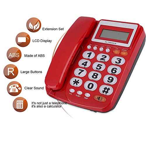 Desktop Corded Telephone - Landline Phone with Caller ID Display - with Speakerphone - Large Buttons - for Home,Office,Hotel,Business (Red)