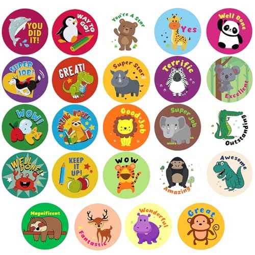 3 Rolls Motivational Stickers for Kids 1500 Pcs Round Animal Incentive Stickers for School Classroom Potty Training Rewards (Multicolour Animal)
