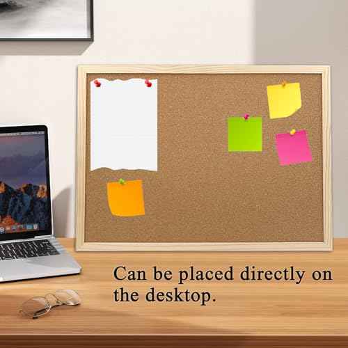 GDMINLO Cork Board Bulletin Board, 15.7"X 11.81" pin Boards for Walls, Oak Wood Finish Frame, Wall Mounted Cork Board for Office Home and School(Pins, Eye Bolts, gaskets, Screws)