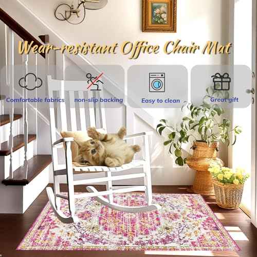 Office Chair Mat for Hardwood Floor, 36"x48" Anti-Slip Desk Chair Mat for Hard Floors, Under Desk Computer Rug for Rolling Chair, Easy Glide Floor Protector Mat for Home Office(Pink)