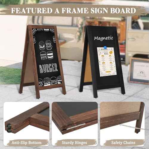 Wooden A-Frame Sign, Magnetic 40" x 20" Brown Chalk Board Sign Board, Double-Sided Sandwich Board Signs Outdoor, Chalkboard Easel, Menu Board for Restaurant, Business or Wedding