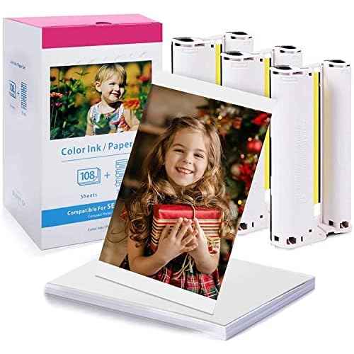 Markdomain Compatible Selphy CP1300 Ink and Paper, KP-108IN 4x6 Inch Photo Paper Glossy for Selphy CP1500 CP1300 CP1200 CP1000 CP910 Printers, 108 Sheets Photo Paper and 3 Color Ink Cartridges