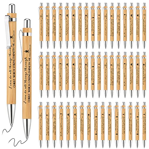 Fumete 100 Pcs Christmas Bible Verse Bamboo Pens Wooden Christian Pens Thanksgiving Gift Motivational Scripture Ballpoint Religious Gifts Bulk for Pastor Wife Dad Mom Sunday School Teacher