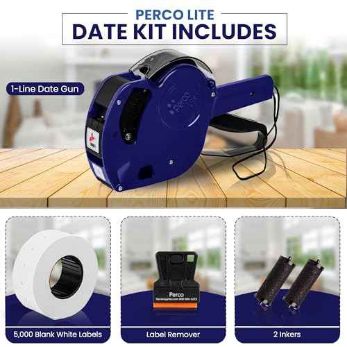 Perco Lite 1 Line Dater Gun Kit - Includes 5,000 Blank White Labels, 2 Ink Rollers, 1 Ink Roll and Labels Pre-Loaded