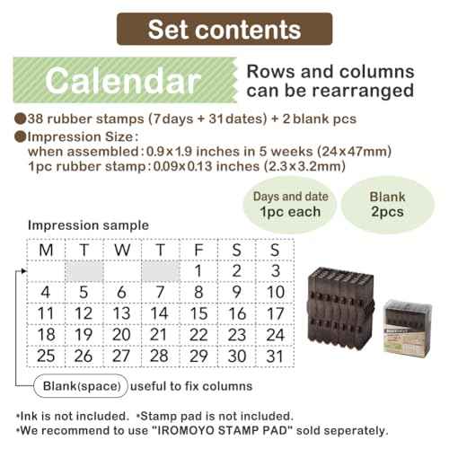 Calendar Stamp, Shachihata GRJ-5ACE, Connected Numbers, Perpetual Calendar, English