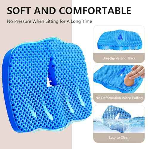 Seat Cushion, Gel Wheelchair Seat Cushion Chair Pad Cushion, Relieve Sciatica, Back, Coccyx, Pressure Sore and Ulcer Pain, Wheelchair Accessories with Waterproof Mesh Fabric