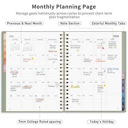 RETTACY 2026 Planner, Weekly and Monthly, Large Size (8.5" x 11"), 2026 Calendar, Jan 2026 - Dec 2026, 12-Month Tabs, Flexible Plastic Cover, 100 GSM Thick Paper (Light Green)