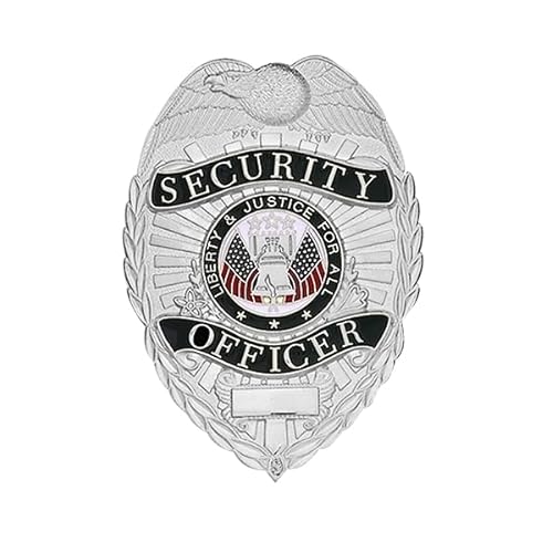 Hero's Pride Security Officer Badge, Enameled & Plated, 5PC Pin Catch Design, Standard Issue Badge Size