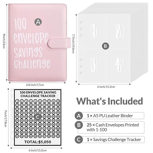 Pink Luweoxy 100 Envelope Challenge Budget Binder & Savings Organizer
